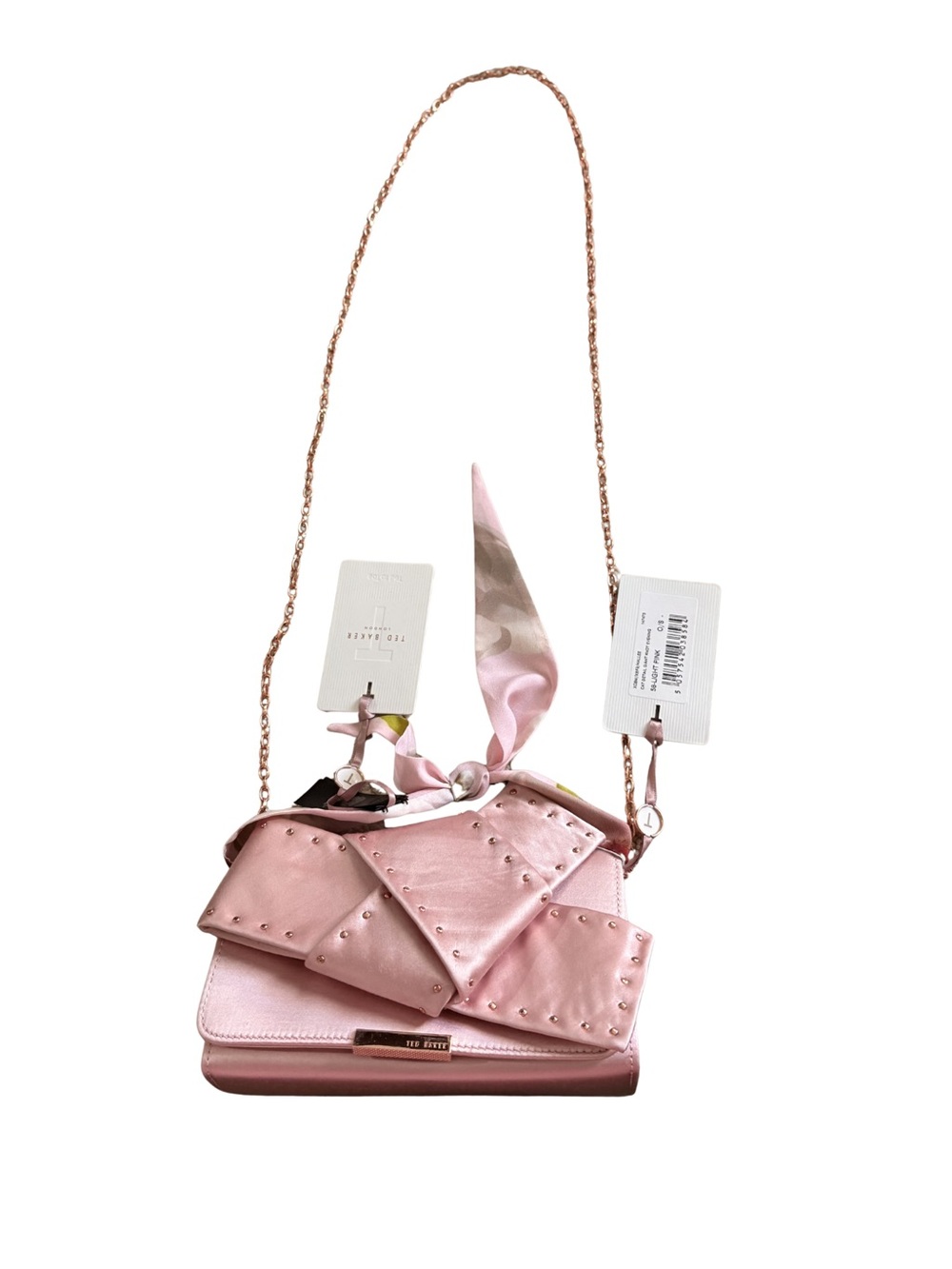 Ted Baker London Pink Studded Scarf-Trim Crossbody Bag